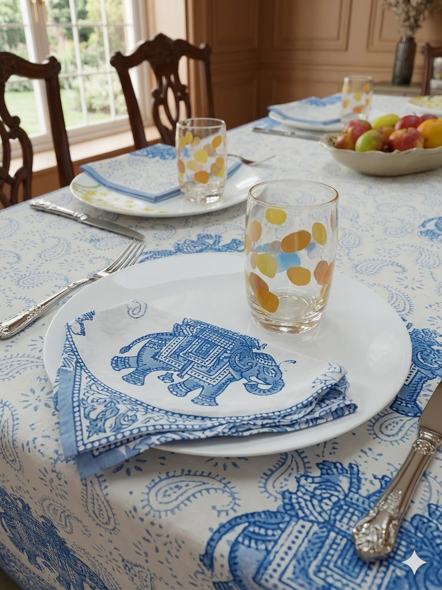 Handblock Print Cotton 6 Seater Rectangular Table Cover