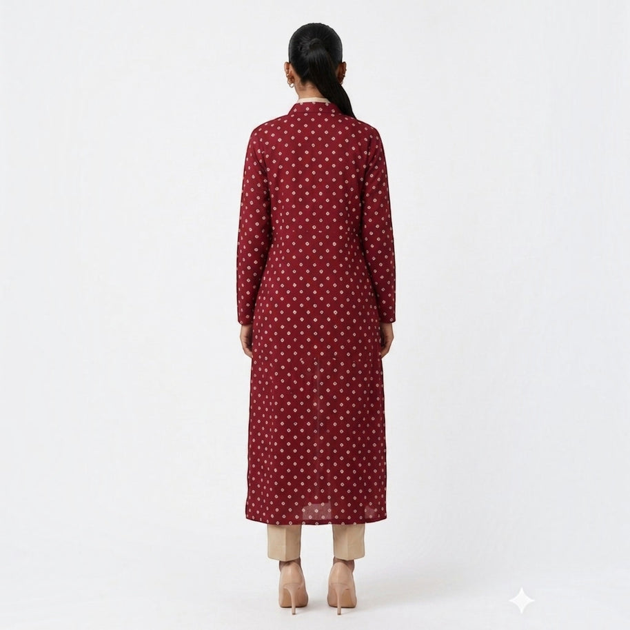 Rajwadi Maroon Bandhej Women’s Sherwani