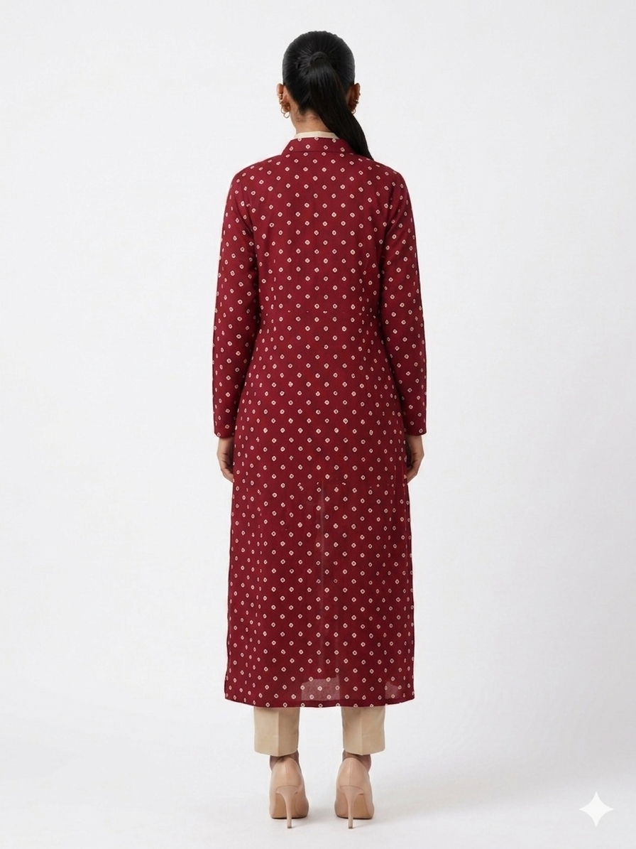 Maroon Modal Silk Bandhej Long Blazer