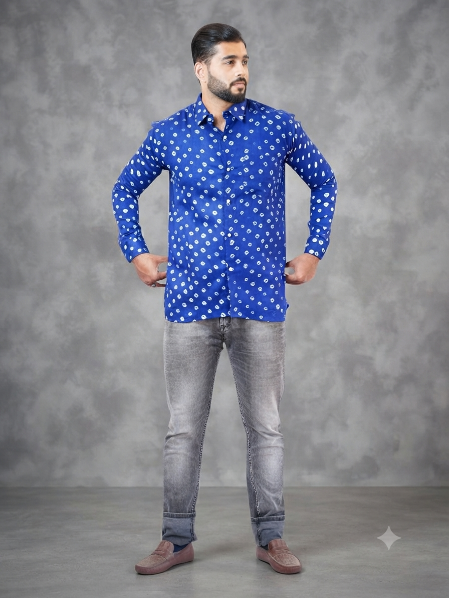 Blue Bandhani Cotton Shirt