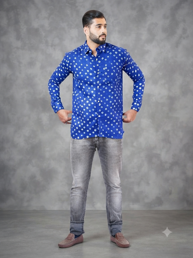Blue Bandhani Cotton Shirt