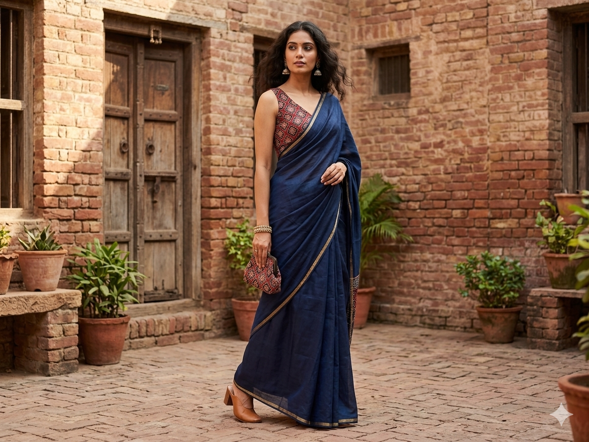 Maroon Grey Ajrakh Mashru Silk Blouse