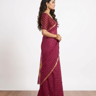 Purple Check Georgette Saree