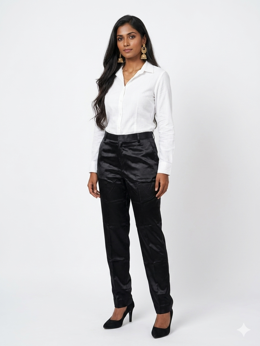 Black Straight Mashru Pant