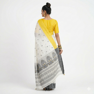 Offwhite Grey Floral Cotton Saree