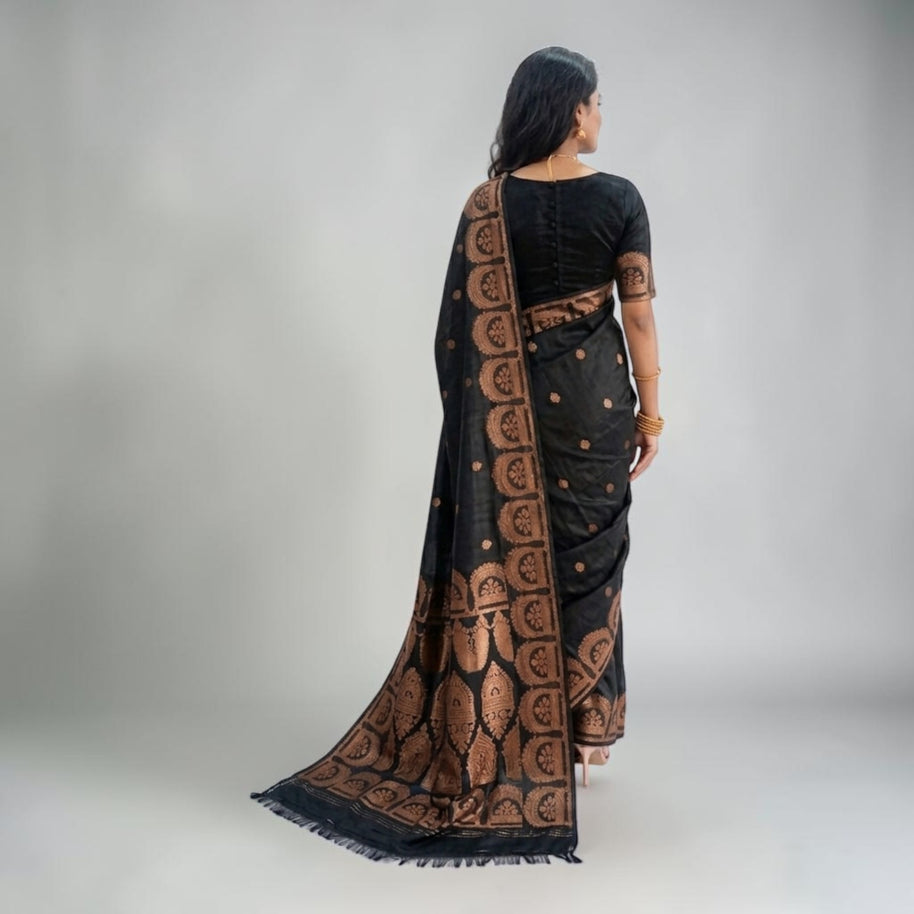 Black Golden Zari Work Silk Saree