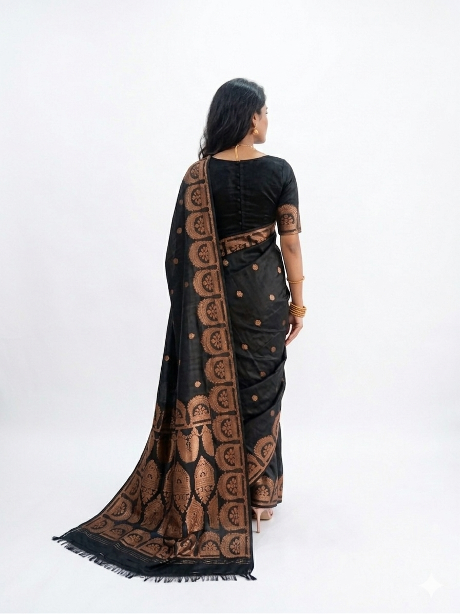 Black Golden Zari Work Silk Saree