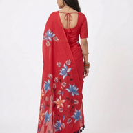 Red Handpainted Cotton Saree