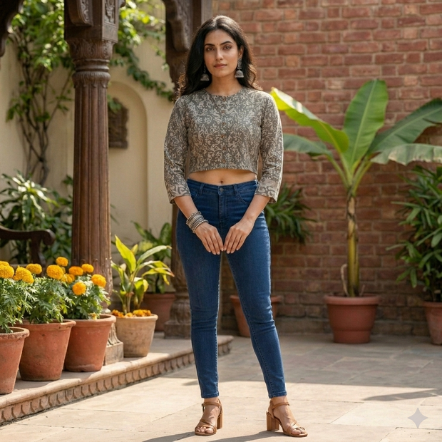 Dark Grey Handblock Cotton Blouse