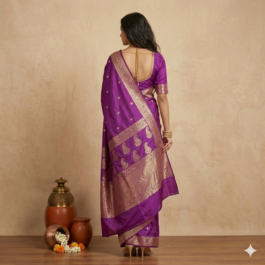 Purple Golden Jari Work Silk Saree