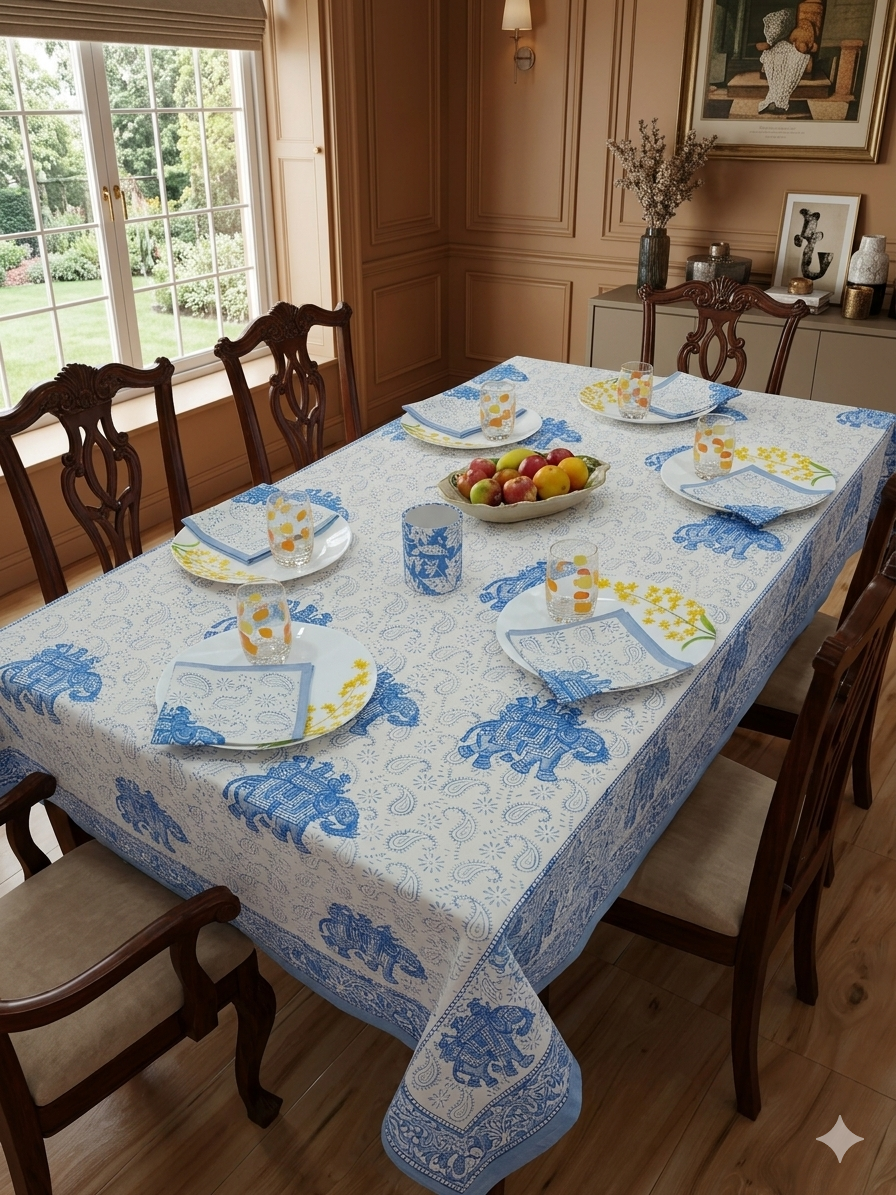 Handblock Print Cotton 6 Seater Rectangular Table Cover