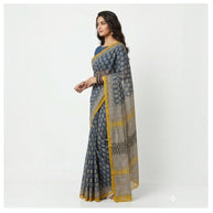 Blue Offwhite Handblock Kota Cotton Saree