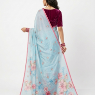 Blue Tussar Floral Silk Saree