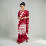 White Red Stripe Handwoven Cotton Saree
