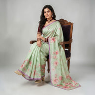 Green Tussar Floral Silk Saree