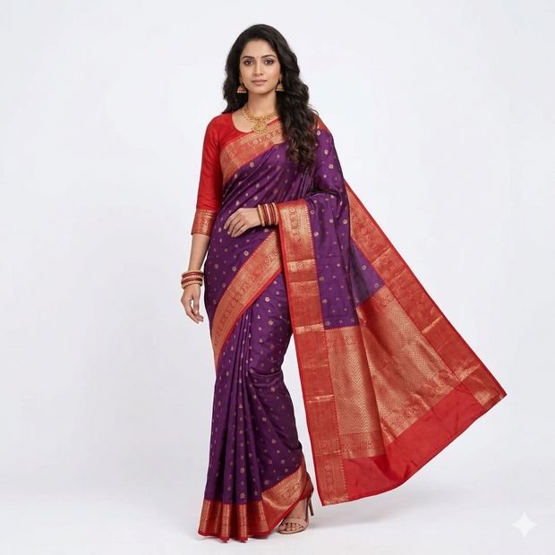 Purple Red Border Silk Saree