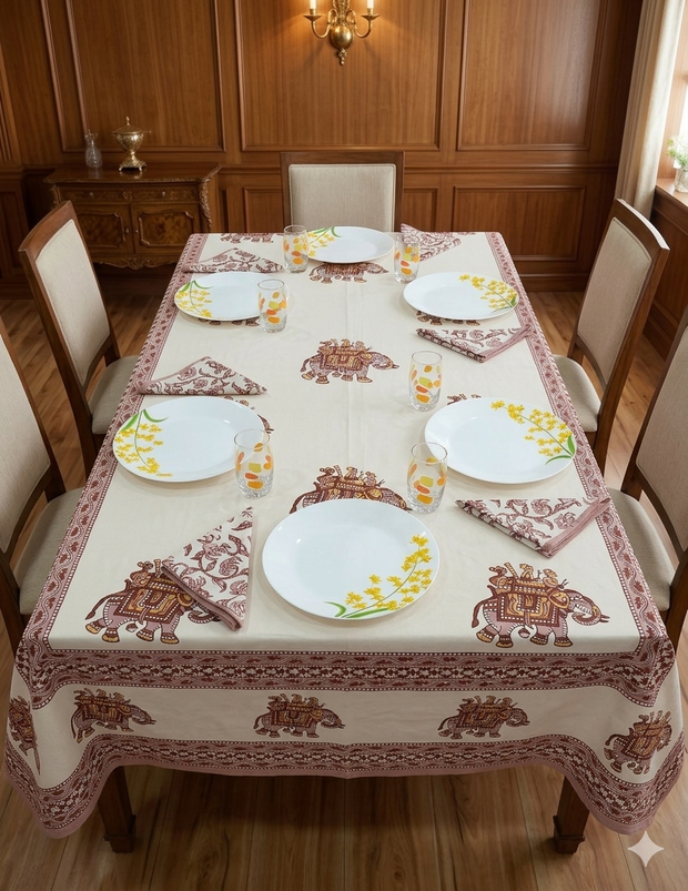 Handblock Print Cotton 6 Seater Rectangular Table Cover