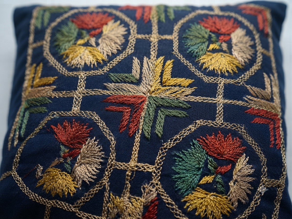 Blue Embroidery Cotton Cushion