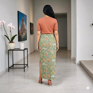Olive Green Floral Hand Block Print Long Skirt