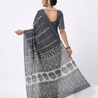 Dark Blue Handblock Cotton Saree