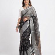 Black Grey Floral Tissue Saree