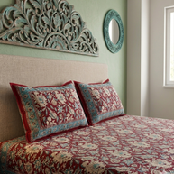 Maroon White Handblock Print Double Bedsheet