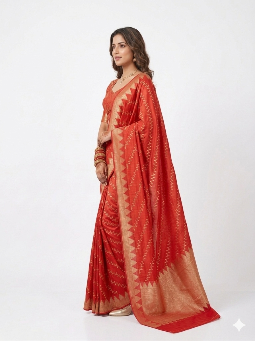 Red Golden Silk Saree