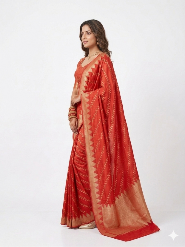 Red Golden Silk Saree