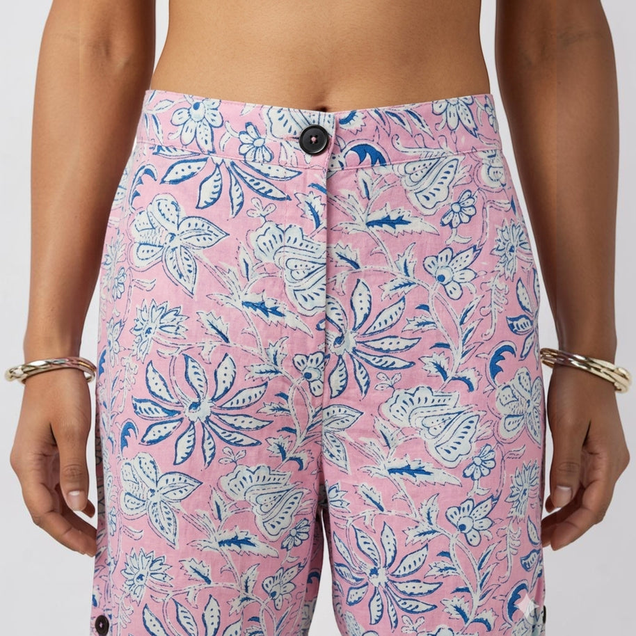 Pink Handblock cotton Shorts