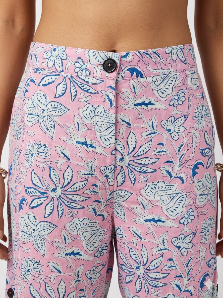 Pink Handblock cotton Shorts