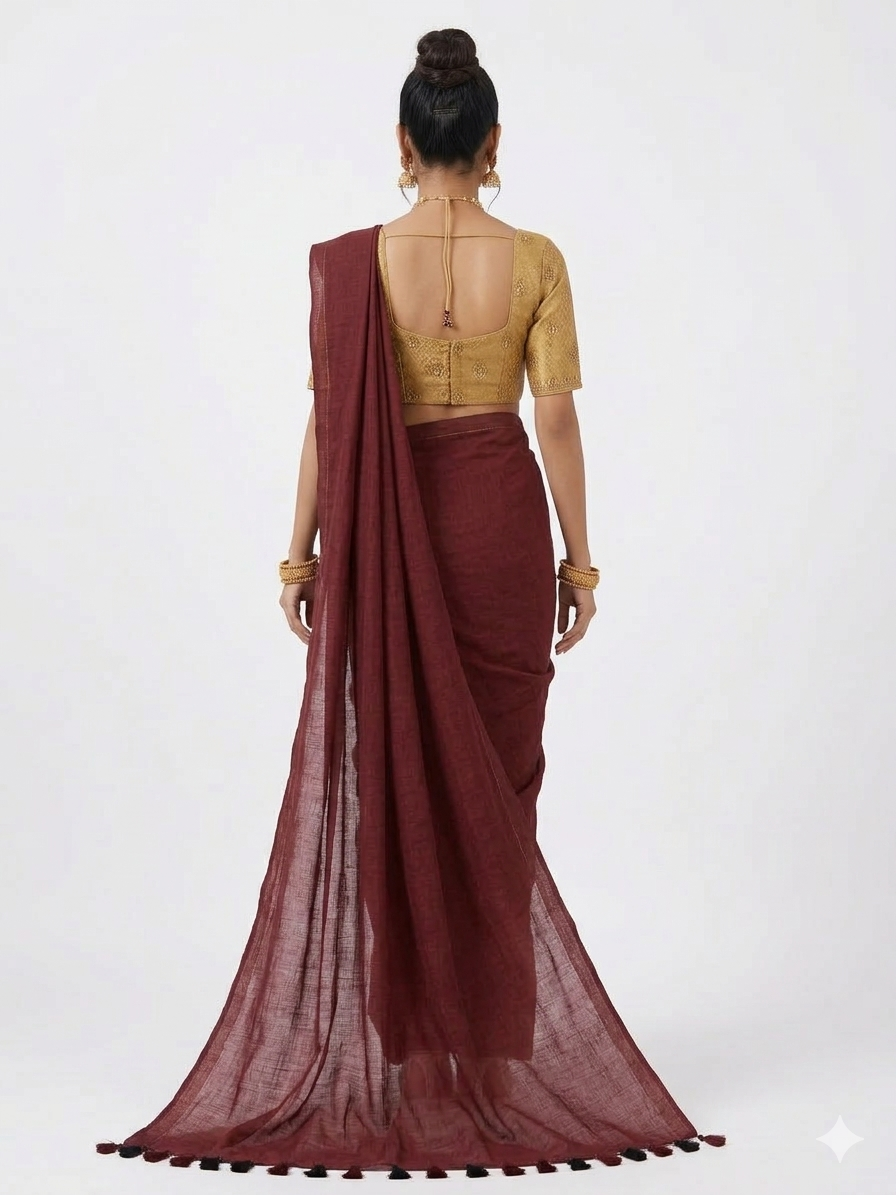 Maroon Handloom Cotton Saree