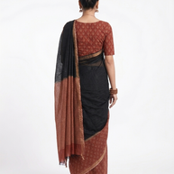 Black Floral Handblock Kota Cotton Saree