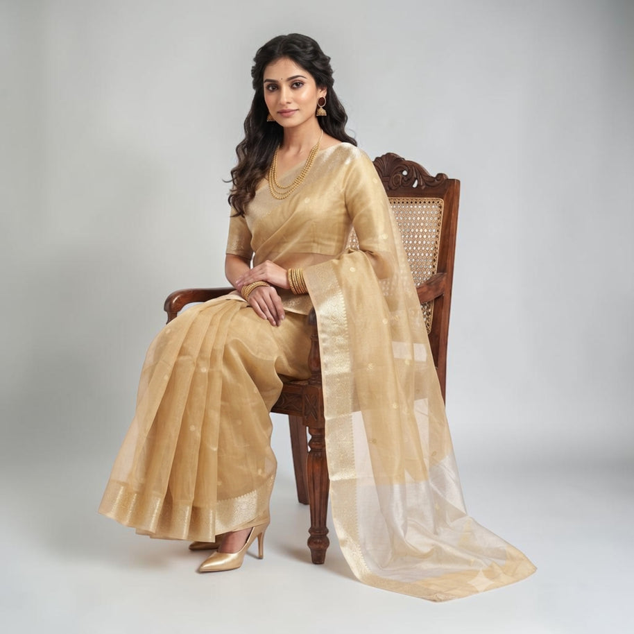 Golden Zari Work Silk Georgette Saree