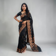 Black Golden Zari Work Silk Saree