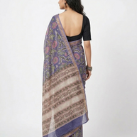 Purple Handblock Maheswari Silk Saree