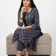 Blue Floral Handblock Cotton Kurta & Pant