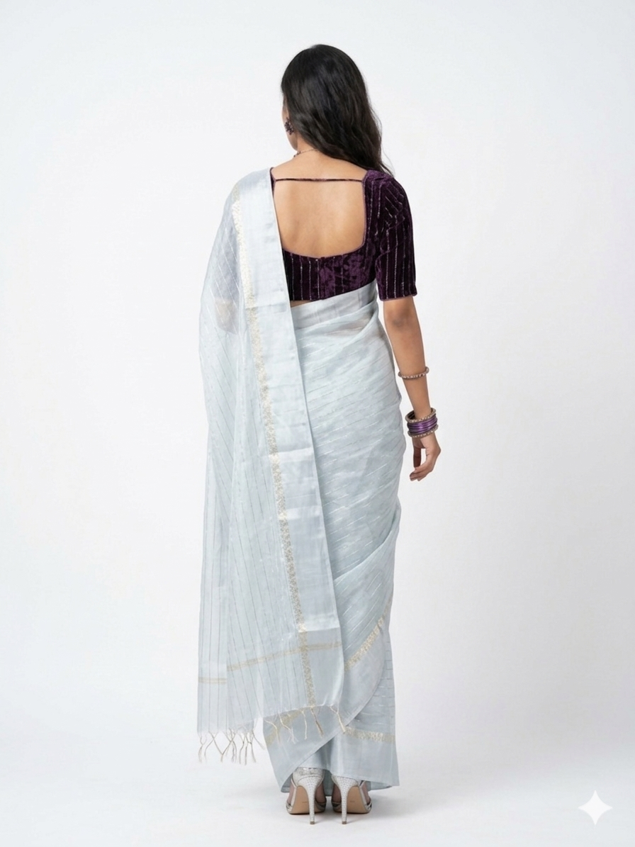 Ligth Blue Stripe Georgette Saree