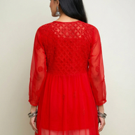 Red Chikankari Georgette Short Kurti