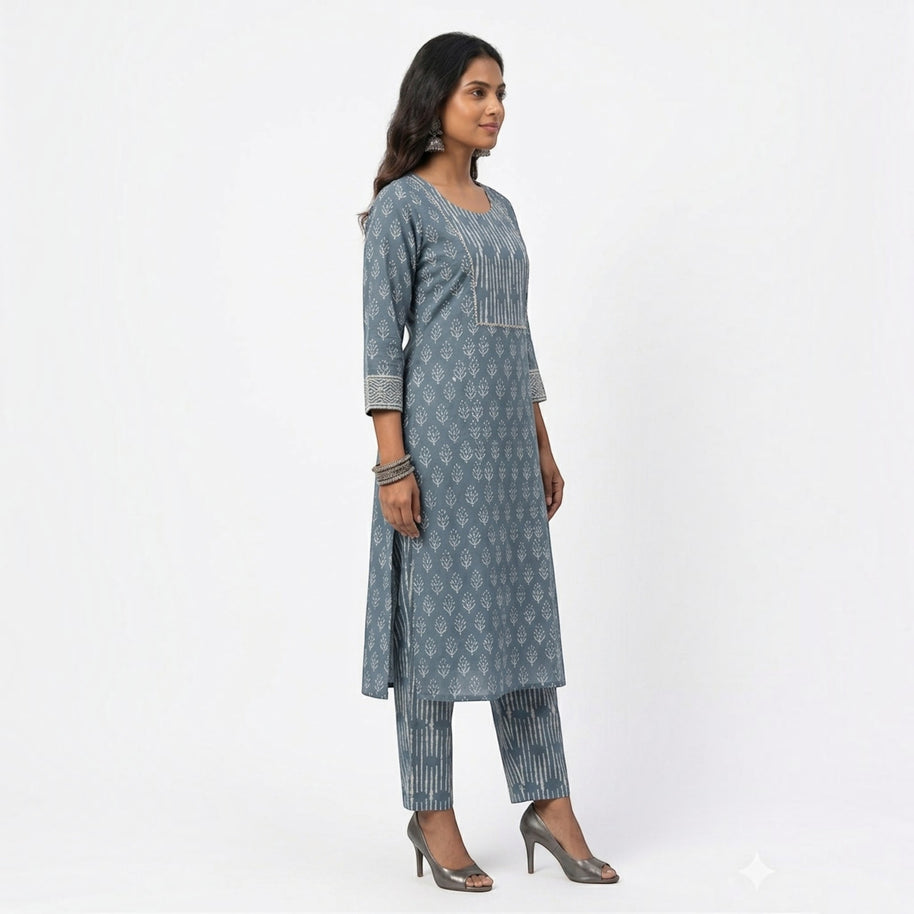 Blue Handblock Cotton Kurta & Pant