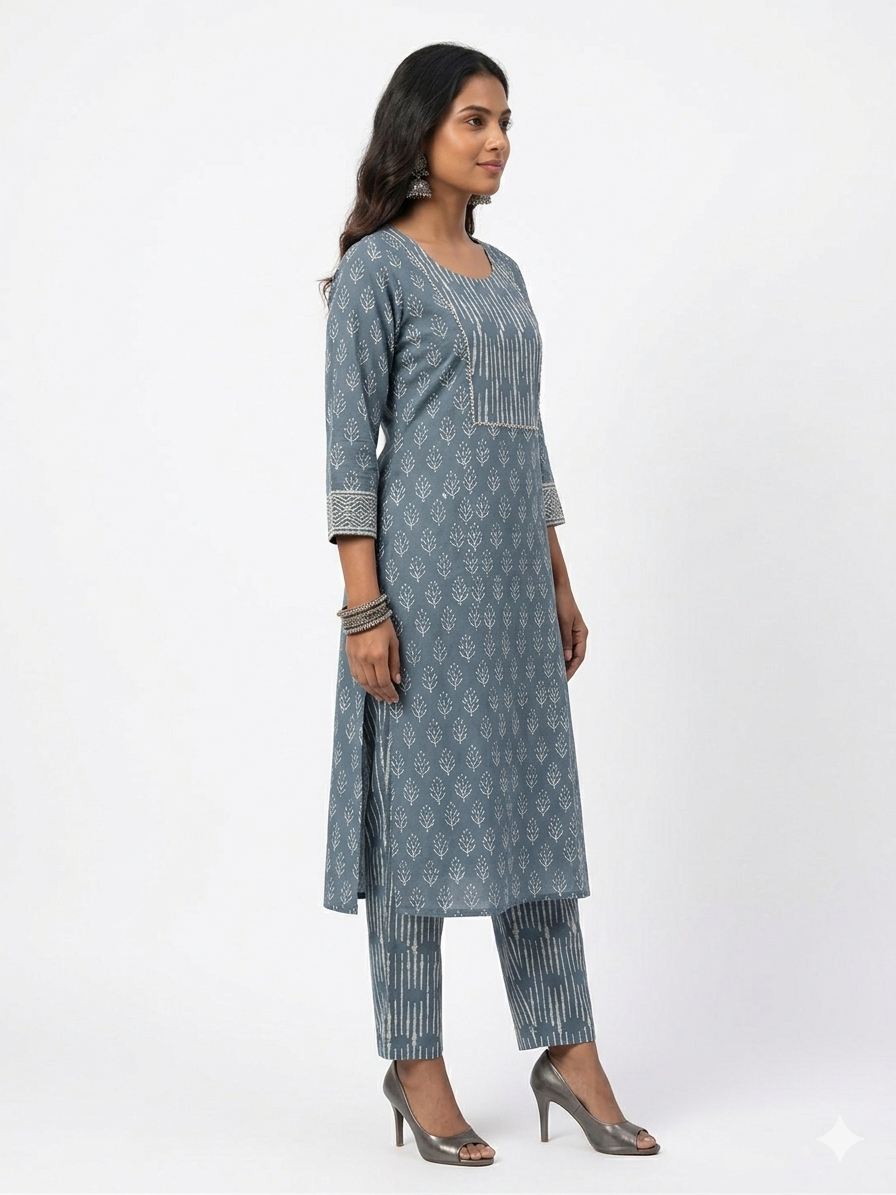 Blue Handblock Cotton Kurta & Pant