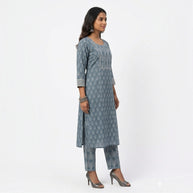 Blue Handblock Cotton Kurta & Pant