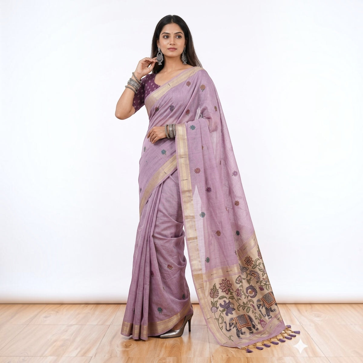 Purple Paithani Munga Cotton Saree