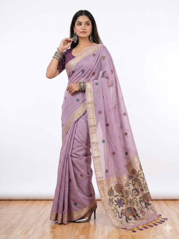 Purple Paithani Munga Cotton Saree