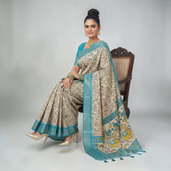 Cream Soft Litchi Silk Saree