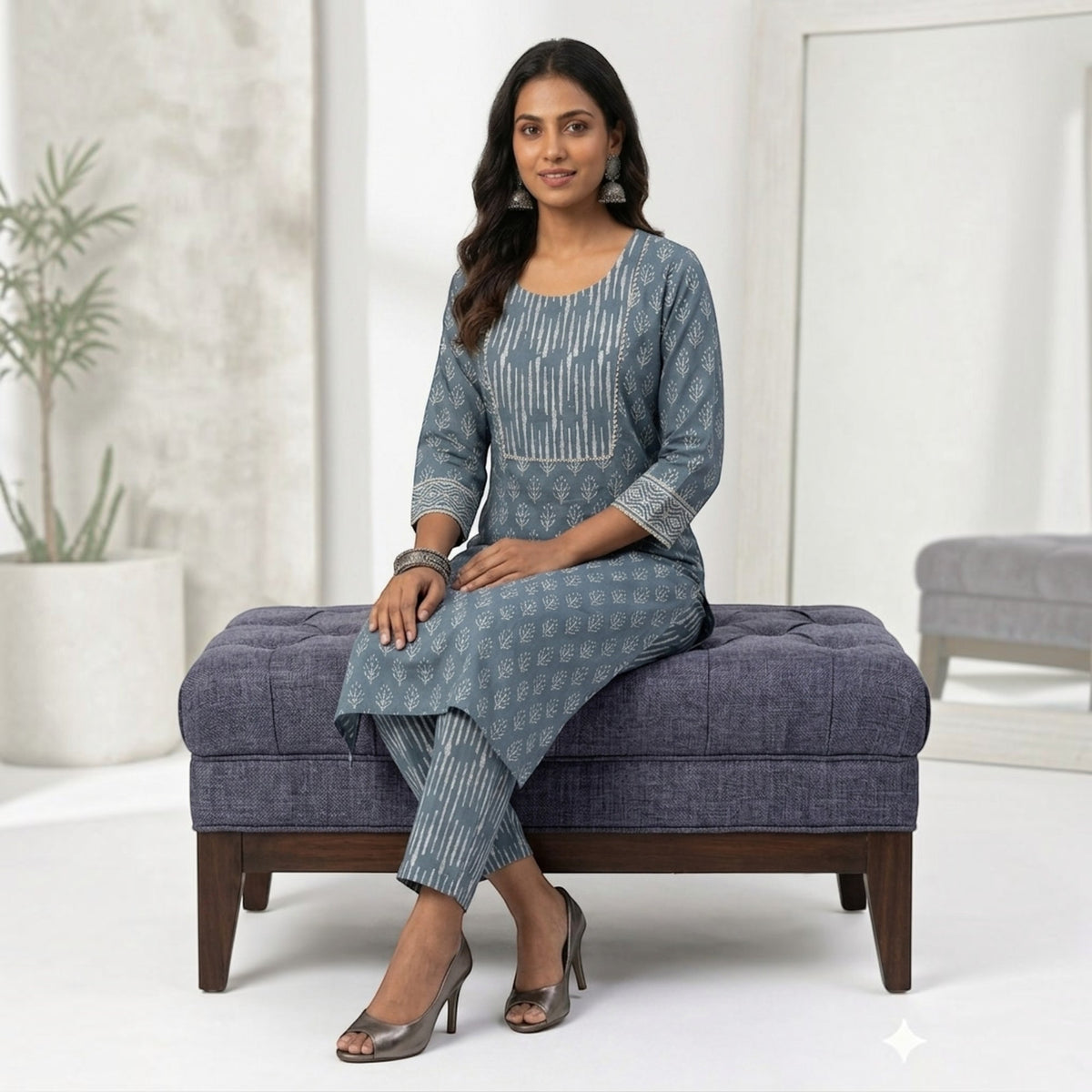Blue Handblock Cotton Kurta & Pant