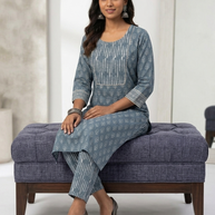 Blue Handblock Cotton Kurta & Pant