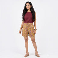 Yellow Handblock Cotton Shorts