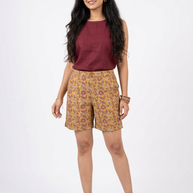 Yellow Handblock Cotton Shorts