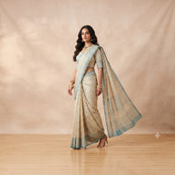 Cream Floral Silk Saree