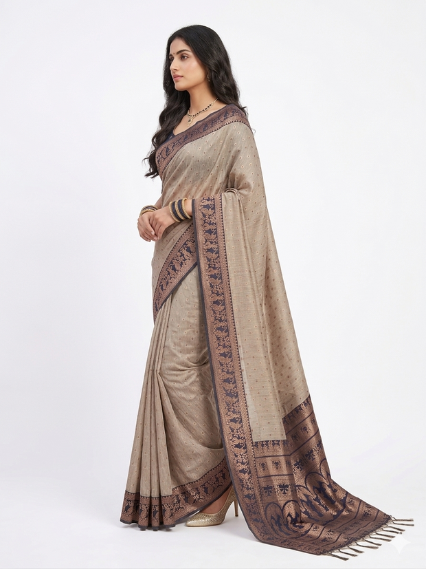 Golden Black Zari Work Silk Saree